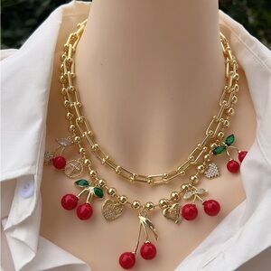 Gold Cherry Charm Necklace